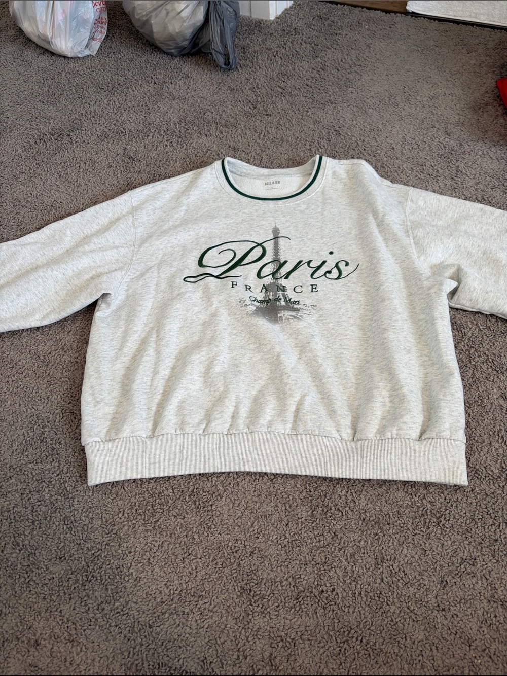 Hollister Gray Crewneck with Dark Green Paris Script